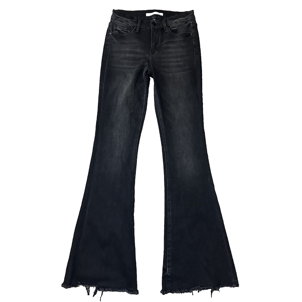 ALTAR'D STATE‎ Mica Denim Charcoal Black Flare Jeans Raw Hem Bell Bottoms 26